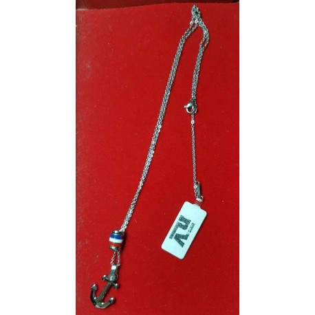 Collana uomo in acciaio con pendente a forma di ancora e smalti