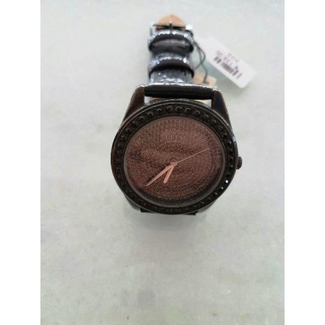 Orologio donna con cinturino in pelle nero con strass e cassa nera con strass neri mod.W95107L2