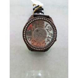Orologio donna GUESS cinturino in pelle grigia cassa in acciaio nero con strass fondo trasparente mod.W13096L2