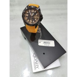 Orologio uomo VAGARY con cinturino in gomma arancione e cassa in acciaio nero mod.IB6-442-50